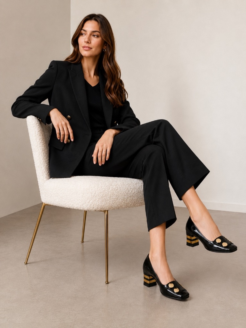 Marc Jacobs Black Patent Leather Pumps 7.5 US Square Toe Gold Chunky Block Heel - Picture 2 of 7